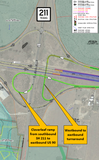 Planned SH 211/US 90 Phase 1 interchange schematic