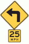 Curve sign with advisory speed