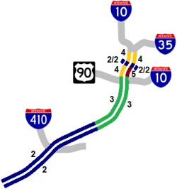 I-35 South lanes map