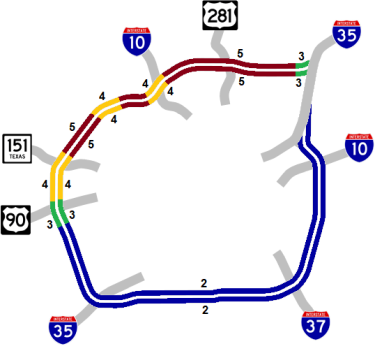Loop 410 lanes map