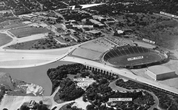 Artist's rendering of planned US 281 near Alamo Stadium ca. 1971