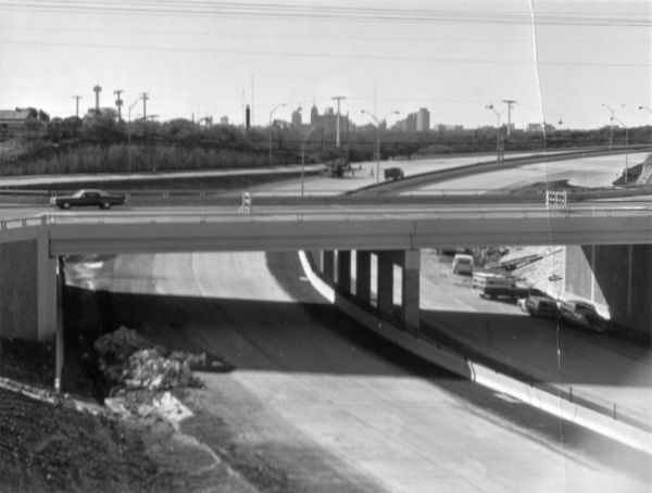 Construction on US 281 at Hildebrand Ave. looking south ca. 1977