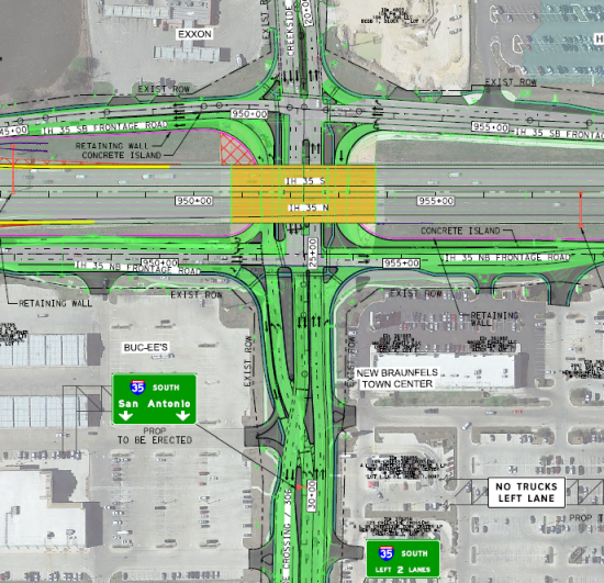 FM 306 partial Displaced Left Turn (DLT) intersection schematic