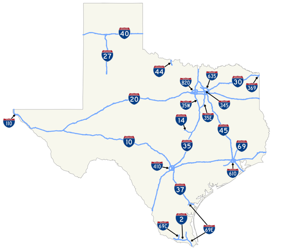Map of Interstate Highways in Texas