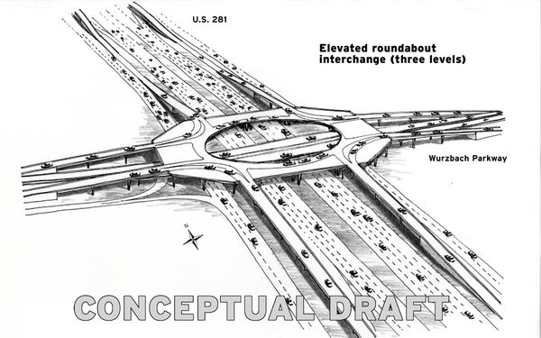Elevated roundabout interchange