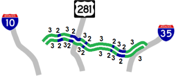 Wurzbach Pkwy lanes map