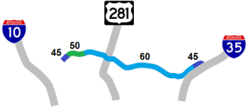 Wurzbach Pkwy speed limit map